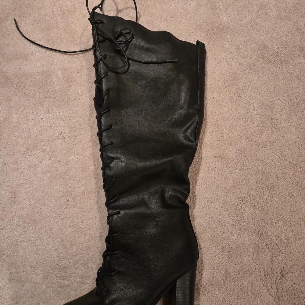 Black Lace-Up Knee-High Boots